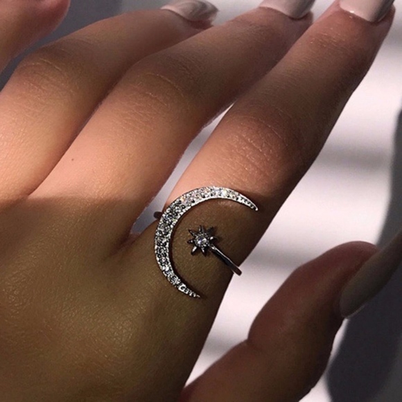 Moon & Star Adjustable Simulated Diamond Ring - Picture 5 of 8